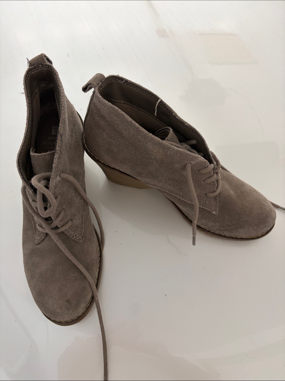 White Mountain Taupe Suede Lace-Up Wedge Ankle Boots